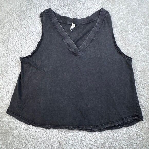 Anthropologie Daily Practice Ritchie V-Neck Tank Top Black Acid Wash - Picture 2 of 9